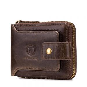 MEN - מוצרים לגבר ארנקים לגבר Bullcaptain RFID Antimagnetic Vintage Genuine Leather 11 Card Slots Coin Bag Zipper Wallet For Men
