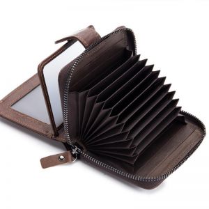 MEN - מוצרים לגבר ארנקים לגבר Bullcaptain Cowhide Short Wallet Zipper Coin Bag with 16 Card Slots