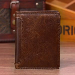 MEN - מוצרים לגבר ארנקים לגבר Vintage Genuine Leather 13 Card Slots Driver License Tri-fold Wallet For Men
