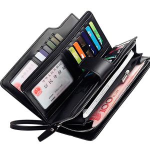 MEN - מוצרים לגבר ארנקים לגבר Men Leather Business Long Wallet Credit Card Organizer Wallet with 21 Card Slots Phone Bag