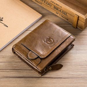 MEN - מוצרים לגבר ארנקים לגבר Bullcaptain Cowhide Zipper Wallet Coin Bag Vintage Short Wallet for Men