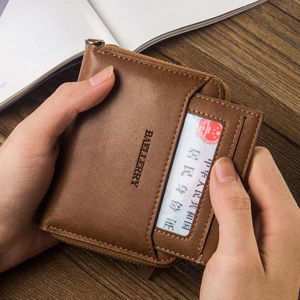 MEN - מוצרים לגבר ארנקים לגבר Vintage PU Leather Short Zipper Card Holder Wallet For Men