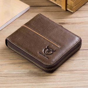 MEN - מוצרים לגבר ארנקים לגבר BULLCAPTAIN Men Casual Genuine Leather Multi-Card Card Holder Zipper Wallet 