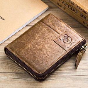 MEN - מוצרים לגבר ארנקים לגבר Bullcaptain Leather Wallet Vintage Zipper Card Holder for Men