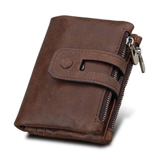 MEN - מוצרים לגבר ארנקים לגבר RFID Blocking Secure Wallet 11 Card Slots Vintage Genuine Leather Mens Zipper Wallet