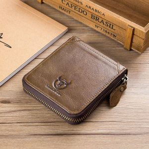 MEN - מוצרים לגבר ארנקים לגבר Bullcaptain Men Retro Minimalist Fashion Cowhide 12 Card Slots Short Zipper Wallet
