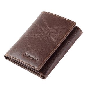 MEN - מוצרים לגבר ארנקים לגבר JINBAOLAI Men Genuine Leather Minimalist Tri-fold Wallet Classic Vintage Multicard Card Holder