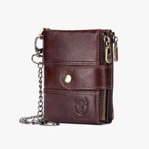 MEN - מוצרים לגבר ארנקים לגבר Bullcaptain Men Genuine Leather Vintage RFID Blocking Foldable Anti-Theft Chain Walllet Card Holder