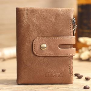 MEN - מוצרים לגבר ארנקים לגבר Men Women Retro Genuine Leather Tri-fold Wallet Card Holder Double Zipper Wallet