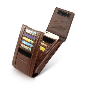 MEN - מוצרים לגבר ארנקים לגבר Ekphero Men Genuine Leather Vintage Card Holder Phone Bag For iPhone 8P
