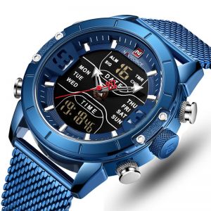 MEN - מוצרים לגבר שעונים לגבר NAVIFORCE 9153 Business Style LED Dual Digital Watch Waterproof Full Steel Quartz Watch