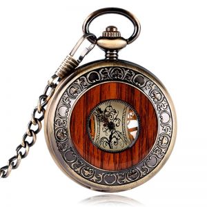 MEN - מוצרים לגבר שעונים לגבר Deffrun Vintage Hand Wind Mechanical Watch Wooden Design Pocket Watches