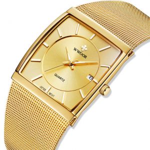 MEN - מוצרים לגבר שעונים לגבר WWOOR 8831 Square Dial Luminous Display Men Wrist Watch Mesh Steel Calendar Quartz Watch