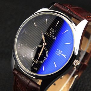 MEN - מוצרים לגבר שעונים לגבר YAZOLE 306 Men Fashion Casual Luminous Hands Calendar Leather Quartz Watch