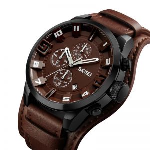 MEN - מוצרים לגבר שעונים לגבר SKMEI 9165 Business Style Date Display Men Wrist Watch Leather Strap Quartz Watches
