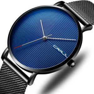 MEN - מוצרים לגבר שעונים לגבר CRRJU 2164 Full Steel Strap Fashion Alloy Case Simple Blue Dial Men Watch Quartz Watch