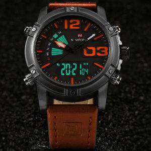 MEN - מוצרים לגבר שעונים לגבר NAVIFORCE 9095 Fashion Sports Men Watch Casual Leather Band Sports Dual Movement Wristwatch