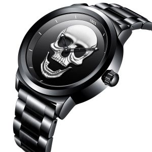 MEN - מוצרים לגבר שעונים לגבר LIGE LG9876 Special Skull Pattern Three-needle Stainless Steel Quartz Watch Men Watch
