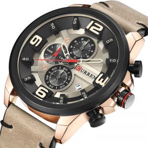 MEN - מוצרים לגבר שעונים לגבר CURREN 8288 Chronograph Calendar Quartz Wrist Watch Leather Strap Waterproof Men Watch