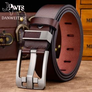 MEN - מוצרים לגבר חגורות לגבר [DWTS]men belt male high quality leather belt men male genuine leather strap luxury pin buckle fancy vintage jeans free shipping