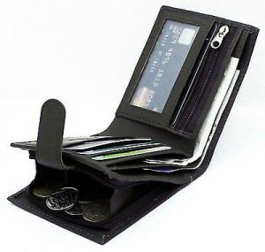 MEN - מוצרים לגבר ארנקים לגבר Mens RFID BLOCKING Real Leather Wallet Zip Coin Pocket Pouch ID Window 42 Black