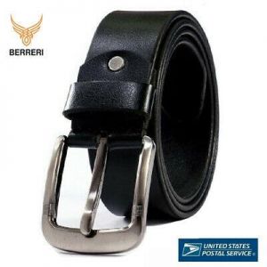 100% Genuine Leather Mens Belts Square Buckle Trouser Size Black Jeans US Stock