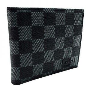 Black Check Wallet Soft Bifold ID Credit Card Holder Gift  feux leather Mens