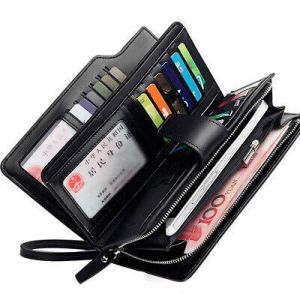 Men&#039;s leather Buckle Large Capacity Zipper Wallet ID Credit Holder Mobile Phone