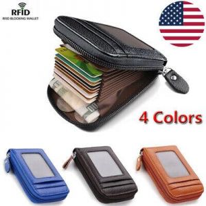 MEN - מוצרים לגבר ארנקים לגבר Men&#039;s Wallet Real Leather Credit Card Holder RFID Blocking Zipper Thin Pocket hi