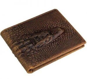 Men&#039;s Bifold Wallet Crazy Horse Leather Card Holder Case Crocodile Pattern Brown