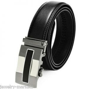 Luxury Mens Automatic Buckle Black Leather Ratchet Belt Waist Strap Waistband