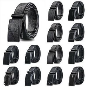 MEN - מוצרים לגבר חגורות לגבר Mens Black Leather Ratchet Belt Automatic Buckle Strap Waistband Waist Jewelry