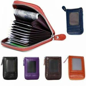 Wallet Genuine Leather Credit Cards Holder RFID Blocking Zipper Pocket Upscale