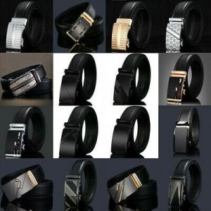 MEN - מוצרים לגבר חגורות לגבר Mens Genuine Leather Ratchet Belt Metal Automatic Buckle Waistband Waist Strap