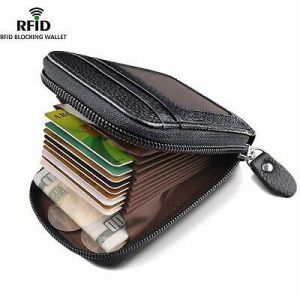 Men&#039;s Wallet Genuine Leather Credit Card Holder RFID Blocking Zipper Pocket Men