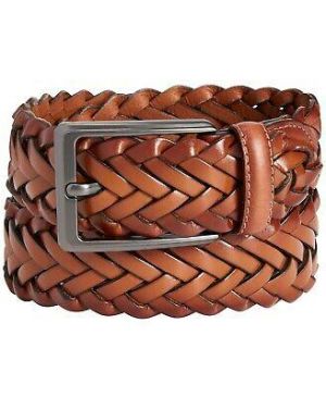 Perry Ellis Mens Belt Brown Size Small S (30-32) Bonded Braided Leather $45 #630