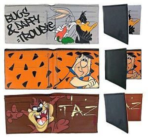 MEN - מוצרים לגבר ארנקים לגבר Mens Novelty Faux Leather Cartoon Looney Tunes / Flintstones Slim Bifold Wallet
