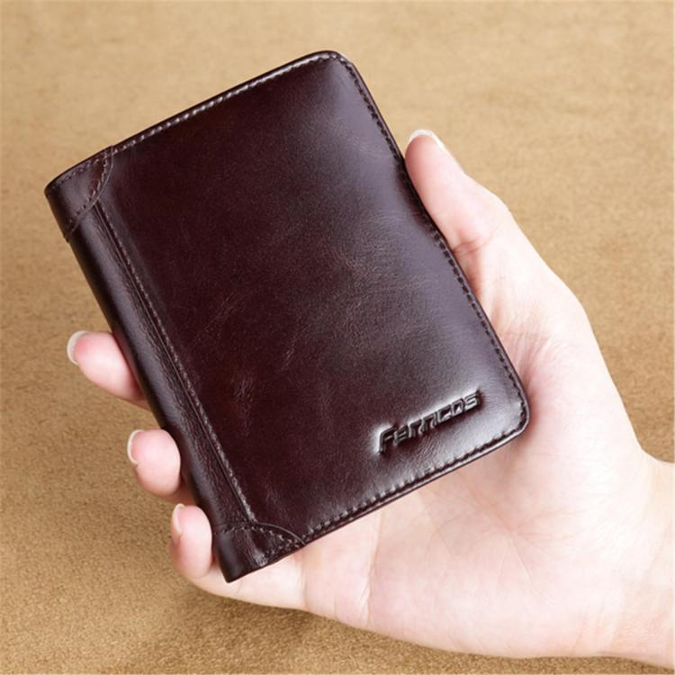 MEN - מוצרים לגבר ארנקים לגבר Men RFID Blocking Secure Wallet Fashion Vintage Purses Genuine Leather Tri-fold Wallet Short Wallet