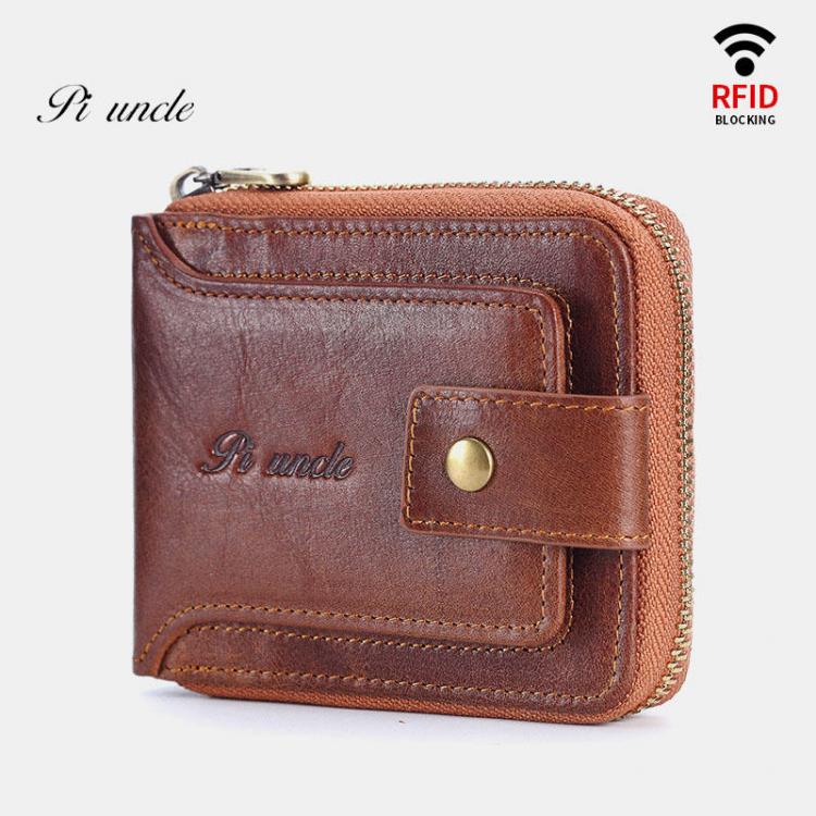 MEN - מוצרים לגבר ארנקים לגבר Men Genuine Leather RFID Blocking Wallet Vintage Organizer Zipper Wallet