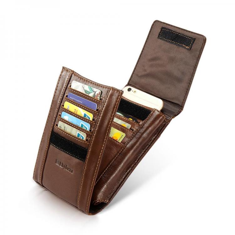 MEN - מוצרים לגבר ארנקים לגבר Ekphero Men Genuine Leather Vintage Card Holder Phone Bag For iPhone 8P