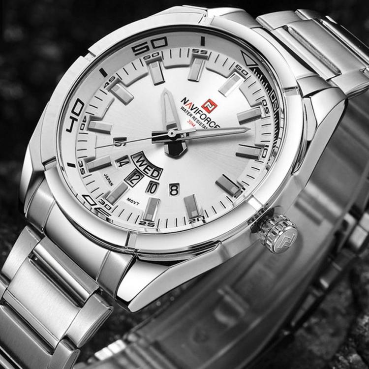 MEN - מוצרים לגבר שעונים לגבר NAVIFORCE 9038 Waterproof Calendar Men Wrist Watch Full Steel Clock Quartz Watches