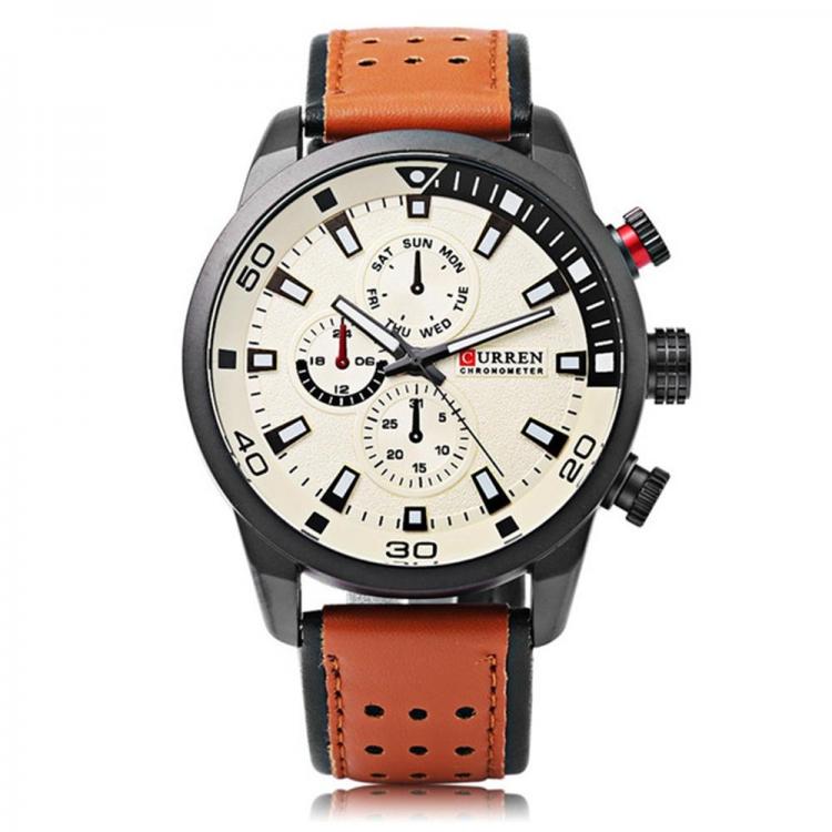 MEN - מוצרים לגבר שעונים לגבר CURREN 8250 Luxury Leather Watch Band Fashion Casual Men Quartz Wrist Watch