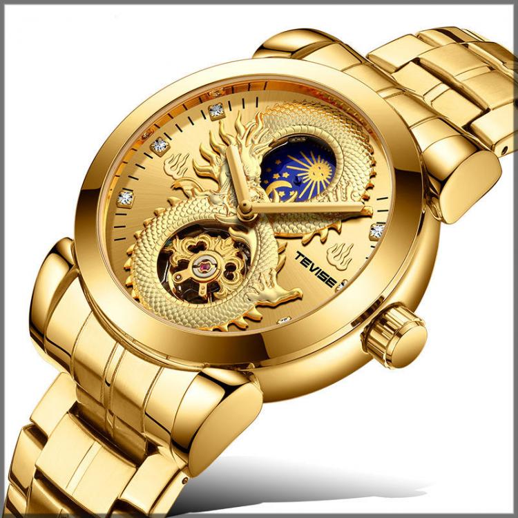 MEN - מוצרים לגבר שעונים לגבר TEVISE T843B Dragon Design Automatic Mechanical Watches Stainless Steel Band Men Watch