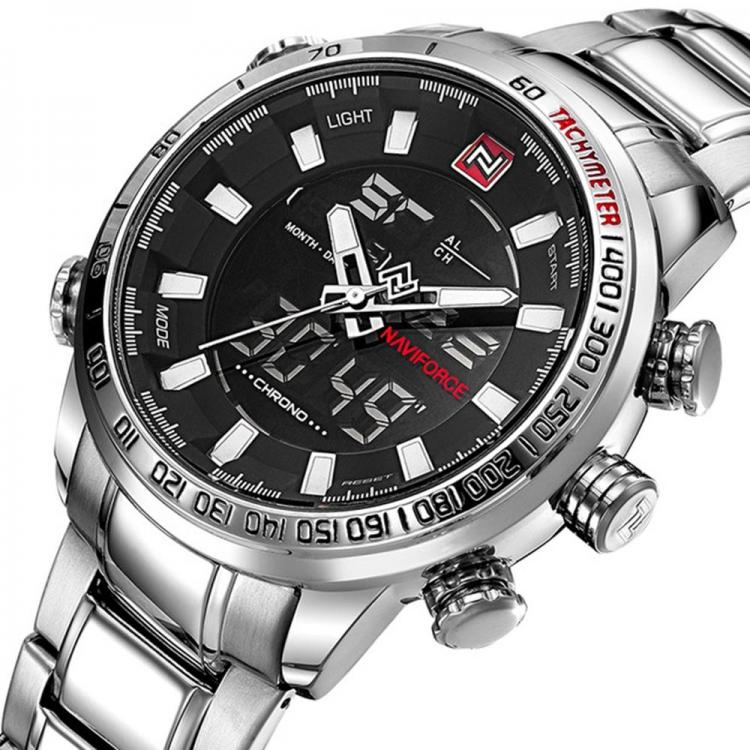 MEN - מוצרים לגבר שעונים לגבר NAVIFORCE NF9093 Fashion Men Dual Display Watch Multifunction Stainless Steel Quartz Watch