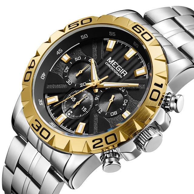 MEN - מוצרים לגבר שעונים לגבר MEGIR 2087 Business Hardlex Mirror Luminous Waterproof Quartz Watch Stainless Steel Men Wrist Watch 