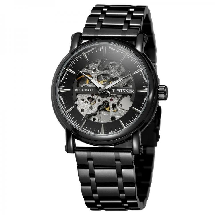 MEN - מוצרים לגבר שעונים לגבר Alloy Automatic Mechanical Watch Full Steel Fashion Hollow Business Men Watch