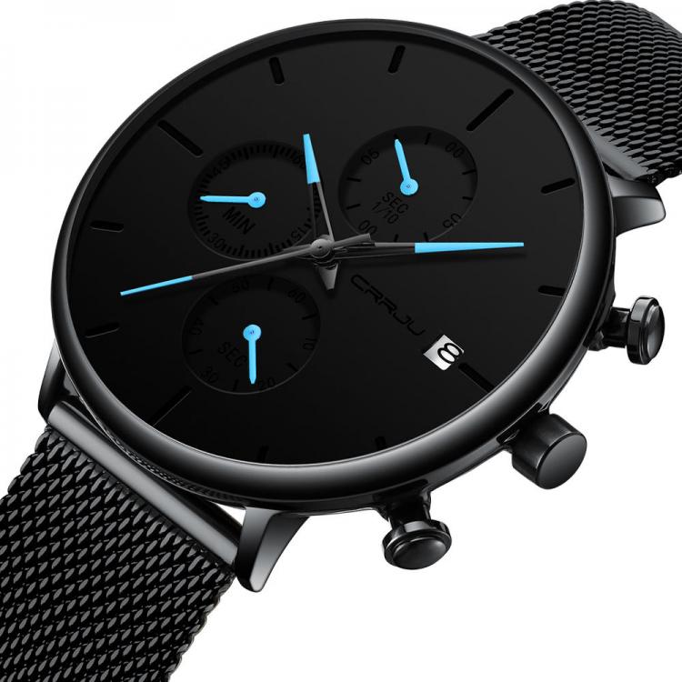 MEN - מוצרים לגבר שעונים לגבר CRRJU 2268 Men Full Mesh Steel Band Fashion Needle Dial Design Calendar Quartz Watch