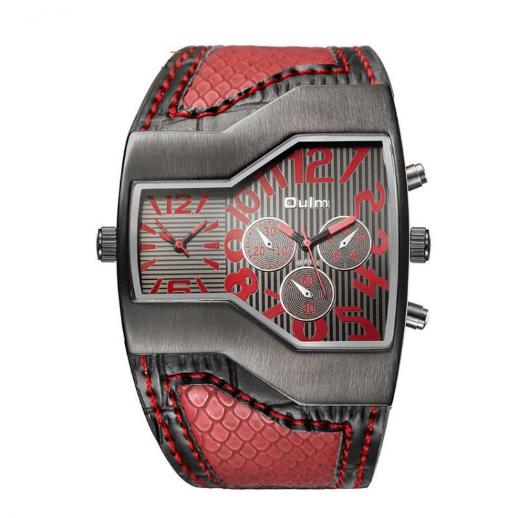 MEN - מוצרים לגבר שעונים לגבר OULM 1220 Multi Time Zone Men Watch Decoration Dials Leather Strap Quartz Watch