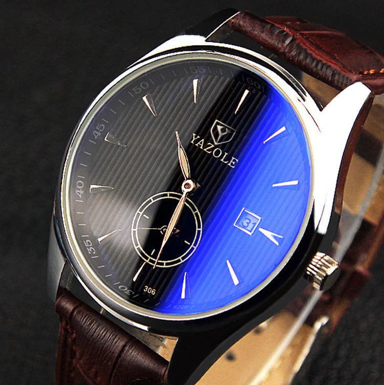 MEN - מוצרים לגבר שעונים לגבר YAZOLE 306 Men Fashion Casual Luminous Hands Calendar Leather Quartz Watch