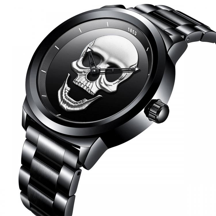 MEN - מוצרים לגבר שעונים לגבר LIGE LG9876 Special Skull Pattern Three-needle Stainless Steel Quartz Watch Men Watch
